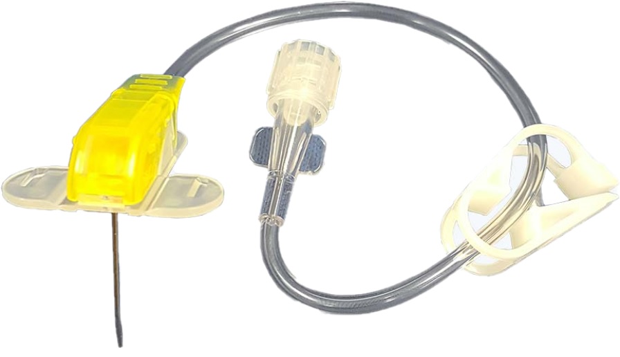 Set Infusion Huber Safety 7' Tube (Right Angle), 20 Gauge x 1 inch Yellow Hub Secure Touch+ Latex Free (20/BX) by Exel Corporation  ID 37854S